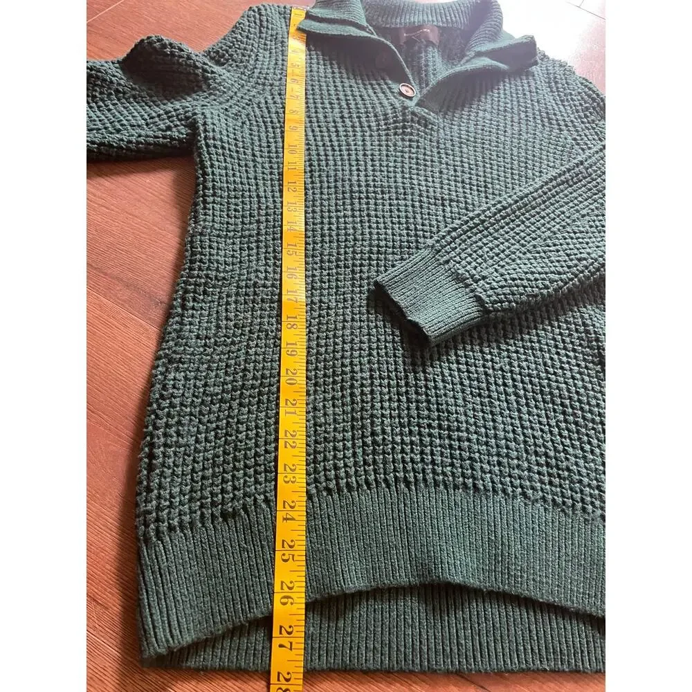 Banana Republic Green Waffle Knit Sweater M Button Neck Eclectic Grandpa